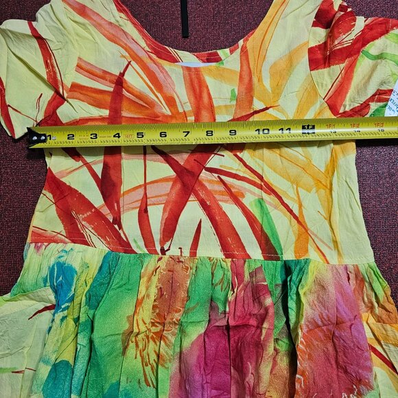 Jams World Girlz Tropical Floral Dress Sz M Colorful Rushes and Spider Mums - Picture 10 of 11